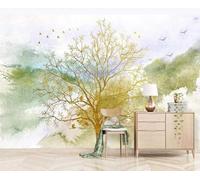 Abstract Vintage Hand Drawn Mountain Peaks Flying Birds 3D Wallpaper Premium Textured Silk Study Dining Living Room Bedroom Sofa TV Wall Easy Install-430cm×300cm