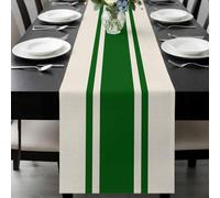 Abstract Vintage Lines Table Runner 13x108 Inches Long Green Beige Linen Texture Cotton Linen Table Runner Burlap Style for Dinner Table Party Decor Tabletop Decorations