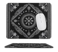 Abstract Vintage Norse Viking Non-Slip Mousepad,Rustic Mid Century Mythology Mystical Ancient Vikings Symbol with Most Types of Mouse,Stitched Edges for Decoration 25x30 cm