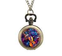 Abstract Violin Music Vintage Pocket Watch Alloy Pendant Watches Necklace Gift for Men Women Coppery-Style
