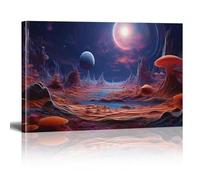 Abstract Visual Art Planet Mountain Mushroom Canvas Painting Wall Poster Printing For Bedroom Living Room Bathroom Decor 80x120cm Withframe