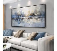 Abstract Wall Art Blue and White Reflection Large Size Framed Artwork Wall Decor Canvas Painting Stretched Canvas Wooden for Living Room Bedroom Office Home Decor Frame ready for hanging 30"x60"