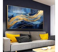 Abstract Wall Art for Living Room Large Size Framed Blue Canvas Wall Art Paintings Pictures Modern Artwork Decor for Bedroom 70x140cm/28x55inch With Gold Frame Ready to Hang