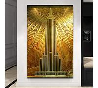 Abstract Wall Art Gold Empire State Building Poster Art Deco Canvas Painting Prints Posters Wall Art Pictures for Living Room 40x65cm(16x26in) Inner Frame