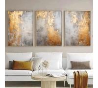 Abstract Wall Art - Grey & Gold Foil, Set of 3, 16x24in, No Frame, Perfect for Bedroom Decor