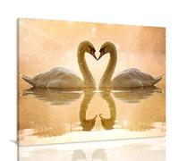 Abstract Wall Decor Oil Painting on Canvas Swan Couple Reflection Framed Canvas Wall Art For Living Room Animal Artwork Modern Painting Pictures Home Decor and Office Decoration for Walls Ready to