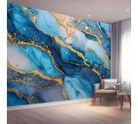 Abstract Wall Mural Wallpaper Blue Marble Texture Photo Wallpaper 3D Effect, 400 x 280 cm Non-Woven Wall Mural Home Bedroom Living Room Tv Background Poster Decoration