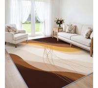Abstract Warm Brown Wavy Ripple Lines Machine Washable Rug for Living Room | Soft Non-Shedding Low Pile Rug Earth Tone Nordic Style, Anti-Slip Carpet for Bedroom, Dining Room and Home Office 180x270cm