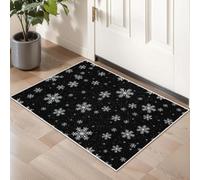 Abstract Washable Area Rug, 3x6ft/36x72in/90x180cm for Bedroom Non-Slip Soft Living Room Rug, Ultra-Thin Modern Snowy White on BlackThrow Large Carpet for Dining Room