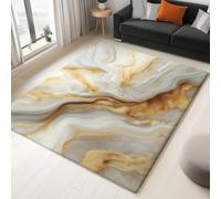 Abstract Washable Rug, 140 x 200 cm Grey Low Pile Area Rug Non-Slip Bedroom Rugs Curve Marble Texture Printed Carpet Soft Throw Rugs for Dining Room Office Laundry