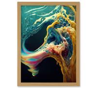 Abstract Water Fluid Mixing Acrylic Artwork Framed Wall Art Print A4 Artery8 Light Oak One Size