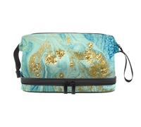Abstract Water Painting Double Layer Cosmetic Bag for Women and Girls, Travel Toiletry Bag Makeup Handy Pouch Organiser Bag with Brush Compartment