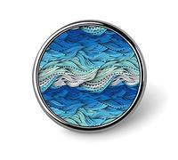 Abstract Water Pattern, hand Drawn Blue Turquoise White Sea Waves Round Brooch Pin, Unisex Smooth Surface Lapel Tie Pin, Lightweight Badge Jewelry Crafts Decor for Costume Accessory Men Women