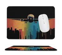 Abstract Watercolor Airplane Non-Slip Base Mousepad,Colorful Graffiti Paint Splatter Style Aircraft Stitched Edges for Decoration,Most Types of Mouse 9.4"x7.9"