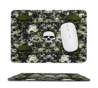 Abstract Watercolor Camo Skull Stitched Edge Mouse Pad,Modern Rustic Green Camouflage Gothic Skull Soft Mousepad with Non-Slip for Office,Home 11.8"x9.8"