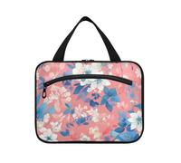 Abstract Watercolor Flower Light Coral Blue Hanging Toiletry Bag Men with Hook, Designer Waterproof Toiletry Organizer for Trip Essentials Backpacking estuche para guardar maquillaje L