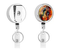 Abstract Watercolor Guitar Badge Holder with Retractable Reel, Stainless Steel Badge Clip, Heavy Duty ID Card Holder for Work, Nurse, Teacher & Security