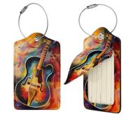 Abstract Watercolor Guitar Luggage Tag for Suitcase PU Leather Suitcase Tag with Stainless Steel Loop and Address Card Baggage Tags Cute Bag Name Travel Tags ID Labels for Women Men 4 PCS