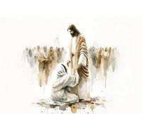 Abstract Watercolor Jesus With Children Calms The Storm Bible Christian Canvas Painting Poster Prints Wall Art Home Decor A5 30X40Cm Unframed