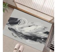 Abstract Watercolor Painting White Swan Door Mats Indoor,Dirt Trapper Mat Absorbent Non-Slip Low Profile Doormat for Entrance,Inside, Kitchen,Front Door Mat Washable- 50 x 80 cm,Black And White