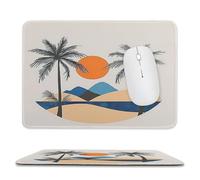Abstract Watercolor Palm Tree Non-Slip Base Mousepad,Rustic Mid Century Beach Palm Tree Coastal Mountain Red Sun Stitched Edges for Decoration,Most Types of Mouse 9.4"x7.9"