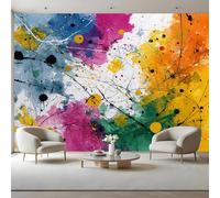 Abstract Watercolor Peel and Stick Wall Mural Colorful Splatter Design Canvas Removable Wallpaper,Self-Adhesive Premium Fabric Textured Wall Stickers Decor for Lounge Bedroom 100x70 inches / 250x175cm