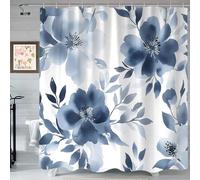 Abstract Watercolor Shower Curtain Ink Blue Leaves Shower Curtains for Bathroom Mould Resistant Fabric 3D Bathtub Curtain Waterproof PolyesterWashable120x180 cm (47 x 71 Inch) with 8 Hooks c.1433