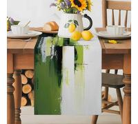 Abstract Watercolor Table Runner 13x48 Inches Long Green Black Fluid Blending Cotton Linen Table Runner Burlap Style for Dinner Table Party Decor Tabletop Decorations