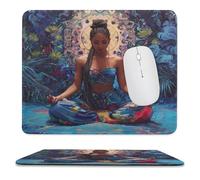 Abstract Watercolor Yoga Non-Slip Mousepad,Beautiful Fantasy African Black Girl Indian Mandala Palm Trees Floral with Most Types of Mouse,Stitched Edges for Decoration 25x30 cm