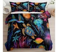 Abstract Watercolour Animals Sea Turtle Single Duvet Cover Set 2 Piece Bedding Set Print Pattern Soft Comforter Cover with 1 Pillowcases Quilt with Zipper for Kids Boys Girls SingleDouble Sided
