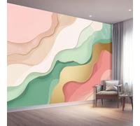 Abstract Wave Pastel Wall Mural, 400 x 280 cm（WxH White Wall Print Modern Non-Woven Decorative -Wallpaper for Living Room TV Backdrop Bedroom Accent Wall (Paste Required)