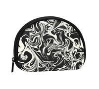 Abstract Wave Pattern Black and White MarbleSmall Makeup Sanitary Napkin Storage Bag,Women's Cosmetic Coin Purse