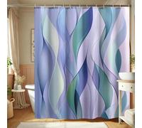 Abstract Wave Shower Curtain, Soft Lavender Blue Green Wavy Design for Bathroom Decor, Modern Minimalistic Waterproof Fabric Shower Curtain Set with Hooks 72x78 Inch