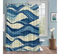 Abstract Wave Texture Shower Curtain with 12 Hooks Beige Blue Gradient Watercolor Modern Art Waterproof Fabric Shower Curtains Sets for Bathroom Bath Decorations, Machine Washable, 72"x72"