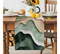 Abstract Wave Texture Table Runner 13x120 Inches Long Green Beige Bump Theme Cotton Linen Table Runner Burlap Style for Dinner Table Party Decor Tabletop Decorations