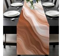 Abstract Wave Texture Table Runner 13x70 Inches Long Retro Earth Color Gradient Cotton Linen Table Runner Burlap Style for Dinner Table Party Decor Tabletop Decorations