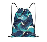 Abstract Wave With Blue And Teal Wavy Lines White Bubbles Sports Backpack Versatile Drawstring Gym Unisex String Bags For Holidays Fishing Men 39X46Cm