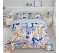 Abstract Waves Double Duvet, Reversible Coverless Ocean Theme Duvet Washable, Royal Blue Bed Quilt For All Seasons - Lightweight Soft Comforter Bedding With Pillowcases