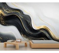Abstract Waves Mural Line Art Wallpaper Modern Luxury Wall Mural Panoramic Office Reception Studio Backdrop Custom Photo Wallpaper (Non-self-Adhesive)