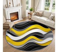 Abstract Waves Round Area Rug 180 cm for Living Room | Washable Non-Slip Low Pile Three-Dimensional Curves Circle Carpet Soft for Kitchen Bedroom Kid’s Room Nursery Entryway