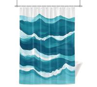 Abstract Waves Shower Curtain for Bathroom, Navy Blue Wave Gradient Modernism Waterproof Cloth Fabric Bathroom Accessories Set with 12 Rust Proof Plastic Hooks, 66” x 72”