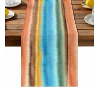 Abstract Waves Table Runner, Watercolor Orange Blue Modern Texture Cotton and Table Linen Runner for Kitchen Dining Home Decor for Party Festival Holiday Decoration Gift 13x70in