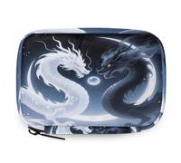 Abstract White Black Dragon Pill Organizer Travel Medicine Case with Zipper Daily Vitamin Storage Bag Portable 8 Slot Weekly Pill Box Supplement Holder for Home Office Gym Travel