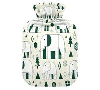 Abstract White Elephants Green Cute hot Water Bottle with Soft Cover, 2L hot Water Bag for Hot and Cold Therapies,Hot and Cold Therapies,Bolsa para cólicos menstruales