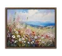 Abstract Wildflower Wall Art Colourful Flower Pictures for Living Room Decor Rustic Floral Landscape Canvas Prints Nature Coastal Scenery Framed Artwork for Bathroom Home Decorations 20x25cm