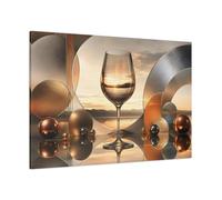 Abstract Wine Glass Gold Reflections Canvas Wall Art Print - Modern Living Room, Above Fireplace 48×32 inch (120×80 cm) - Horizontal / 1.25 inch (3 cm)