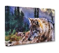Abstract Wolf Art No.3 Modern Canvas Wall Art Print Ready to Hang, Framed Picture for Living Room Bedroom Home Office Décor, 30x20 Inch (76x50 cm)