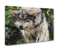 Abstract Wolf Art No.4 Modern Canvas Wall Art Print Ready to Hang, Framed Picture for Living Room Bedroom Home Office Décor, 20x14 Inch (50x35 cm)