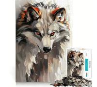 Abstract Wolf Portrait Painting 1000 Piece Jigsaw Puzzles for Adults Teenagers Recall Boost Tight Cut Real Challenge Art Display (38x52cm)