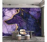 Abstract Wolf Wallpaper, Purple Gold Marble Wall Mural for Living Room, Bedroom, Non-Woven Wall Papaer Decoration, Photo Wallpaper & Home Decor, 315x215 cm (WxH) K-MZ&28